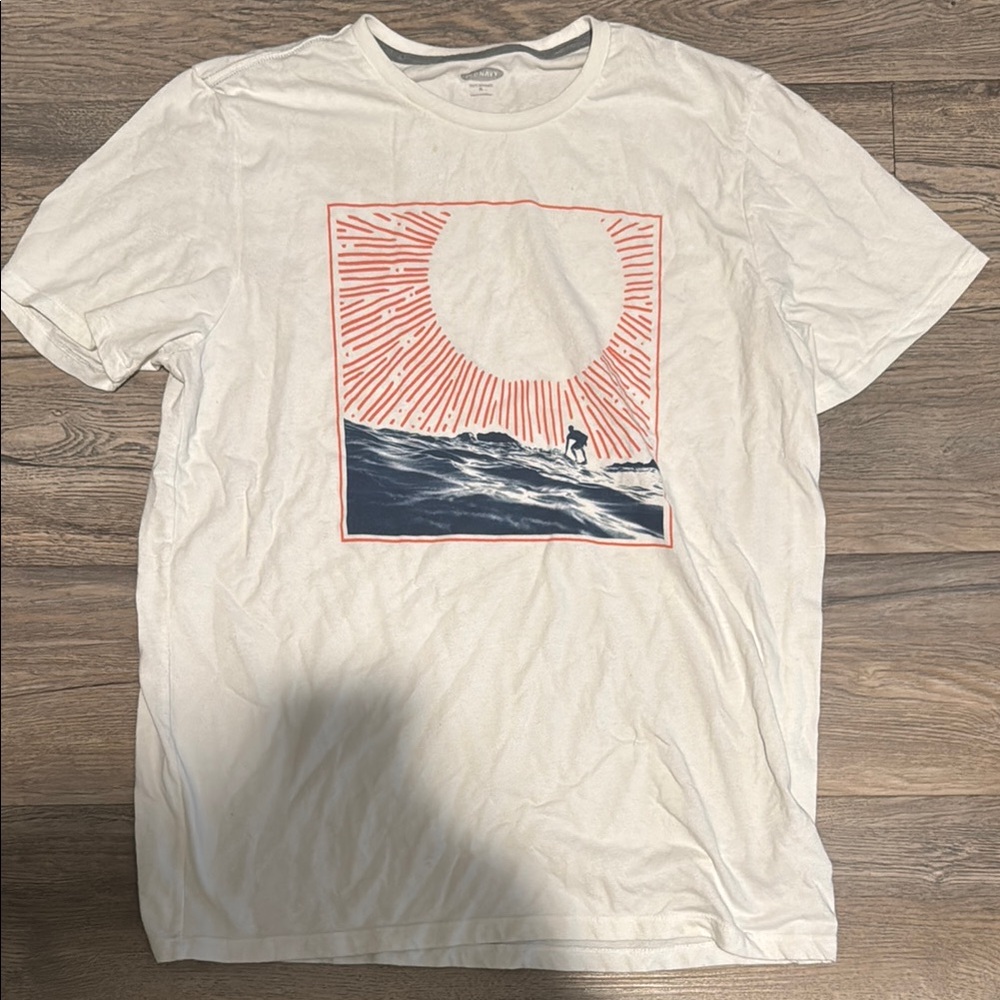 Old Navy White Graphic Tee with Surfer Design